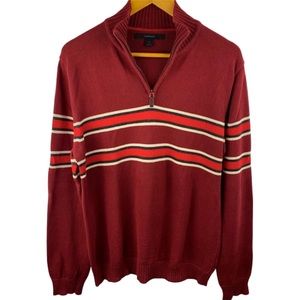 Express Men's Quarter Zip Pullover Red Stripe Cotton Sweater
